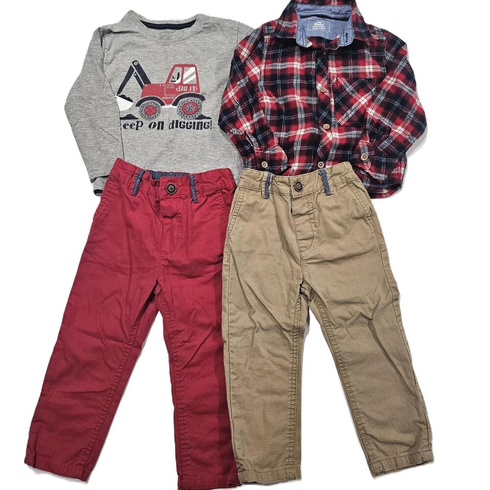 Boys 18-24M Plaid Shirt, Tee & Pants 4pc Outfit Bundle